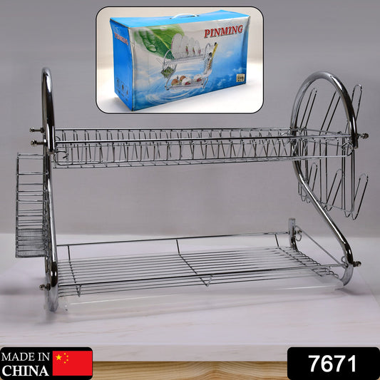 7671 DISH DRAINER TWO LAYER DISH DRYING RACK WITH DRAIN BOARD 