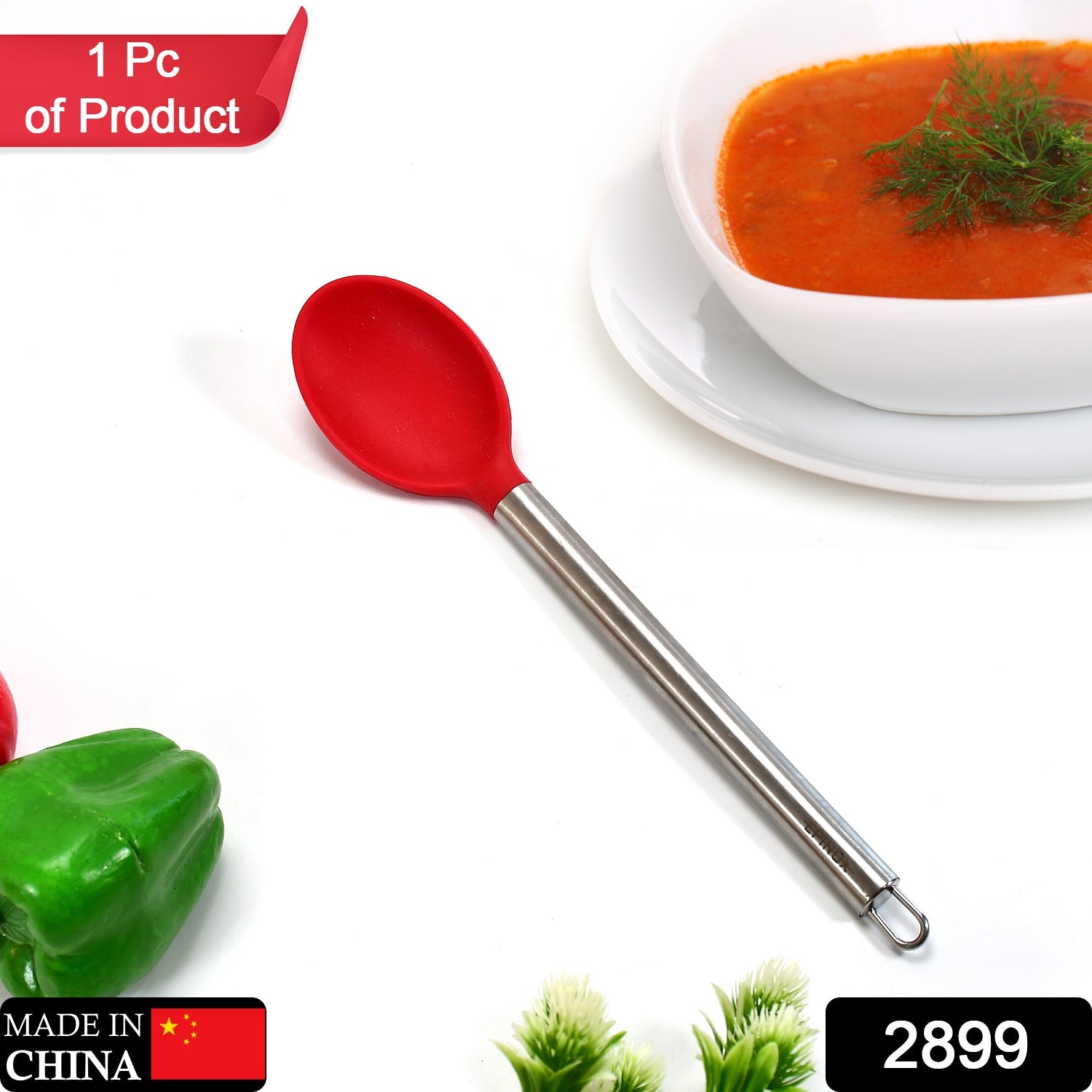 2899 Silicone Serving Spoon with Heat Resistant Silicone Covering Head and Stay-Cool Stainless Steel Handle 