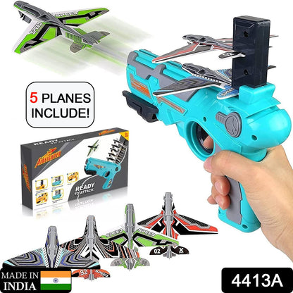 4413A Airplane Launcher Gun Toy with Foam Glider Planes, Outdoor Games for Children, Best Aeroplane Toys for Kids, Air Battle Gun Toys  ( 5 Plane Include ) 