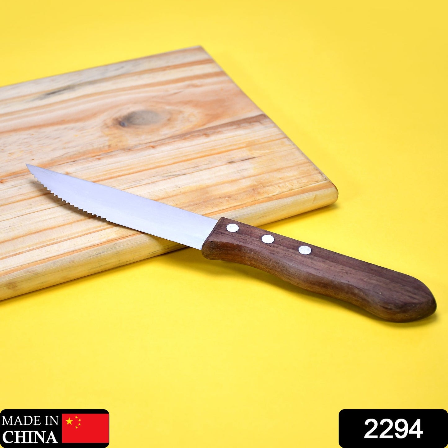 2294 1Piece Serrated Steak Knives with Wood Handle 