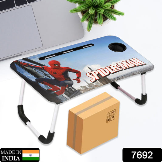 7692 Foldable Laptop Spiderman Printed Table for Adults , Portable Study Table for Kids, Work from Home Lapdesk with Tablet Holder and Cupholder Table 