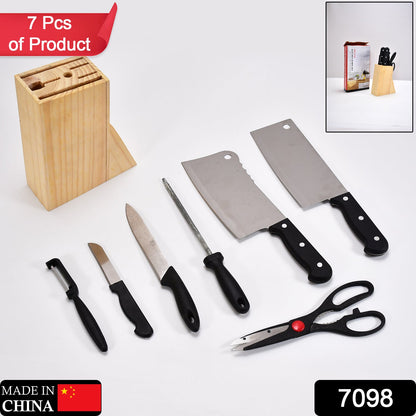 7098 7 Piece Kitchen Knife Set and Vegetable Peeler Set with wooden block 