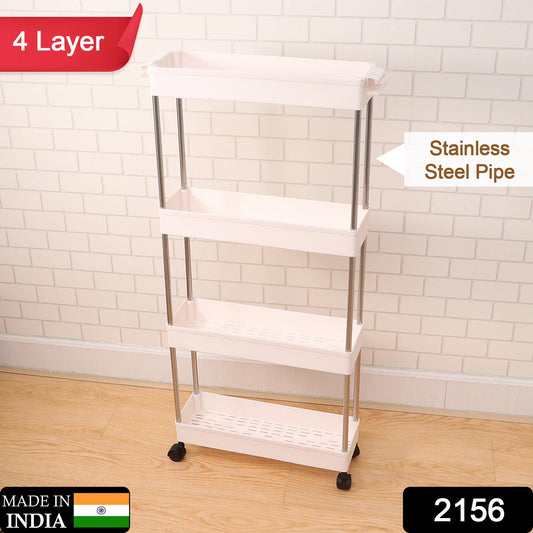 2156 Plastic 4 layer folding trolly Storage Organizer for Kitchen Storage Rack Shelf Trolley Rack with Caster Wheels (4 LAYER) 