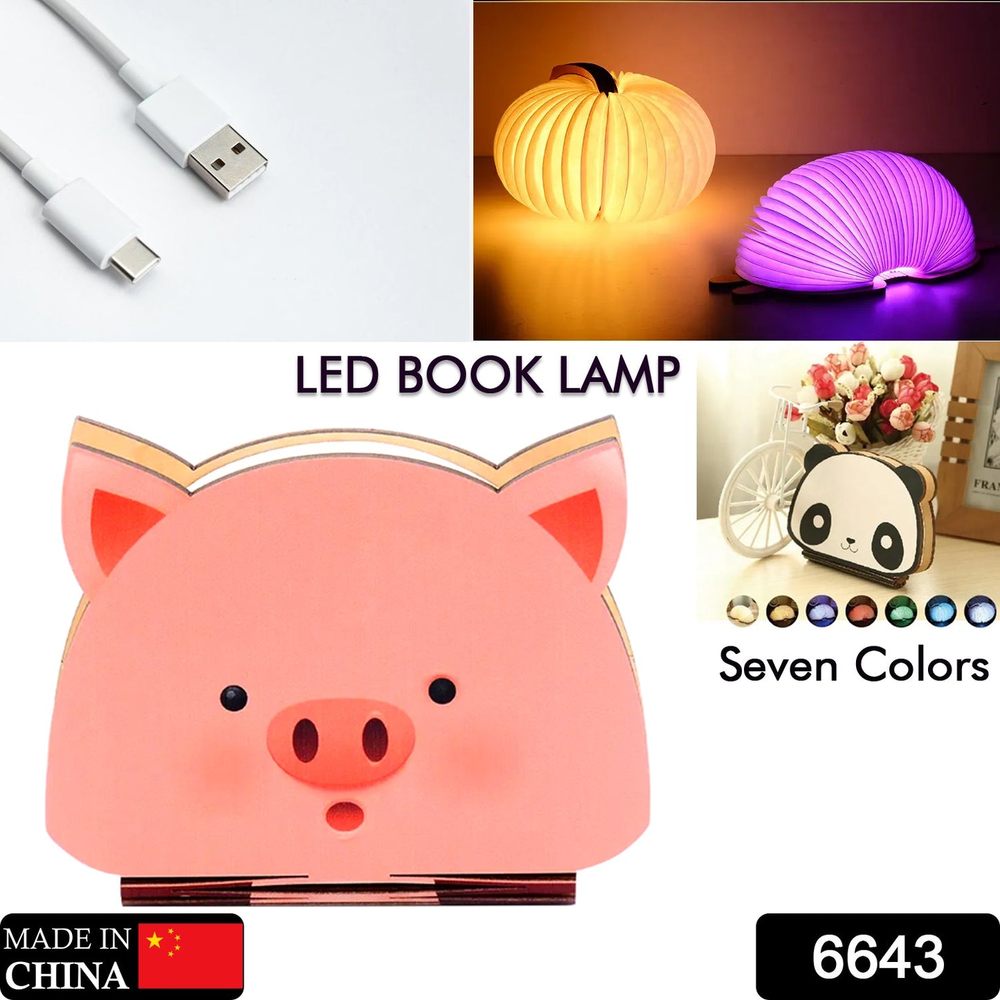 6643 Piglet Shape Book Lamp Animal Led Book Lamp Christmas Gift Light RGB Colors Custom Gift Book Lamp 