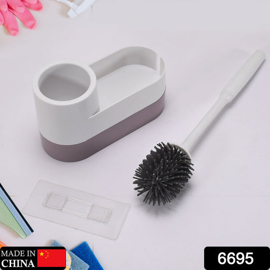 6695 Toilet Brush and Holders, Deep Cleaning Silicone Toilet Brush ,Floor Standing & Wall Mounting Toilet Brush Holder 