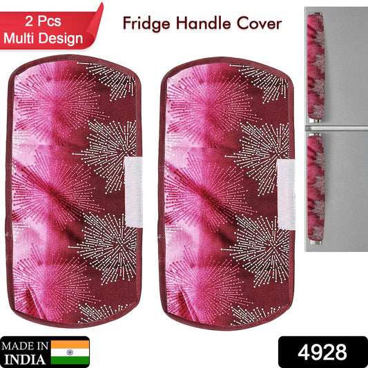 4928  Fridge Cover Handle Cover Polyester High Material Cover For All Fridge Handle Use ( Set Of 2 Pcs ) Multi Design 