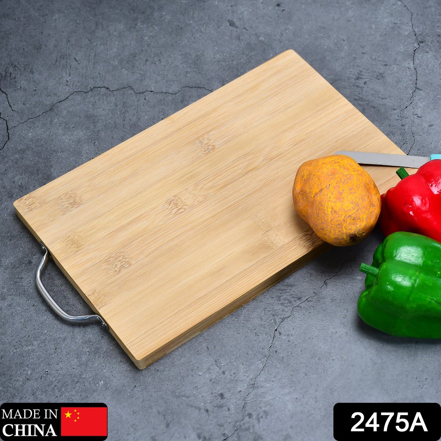 2475A Thick Wooden Bamboo Kitchen Chopping Cutting Slicing Board with Holder for Fruits Vegetables Meat 