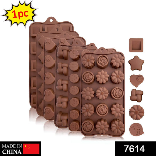 7614 Silicone Food Grade Reusable Non-Stick Multi Shape 15 Cavity Chocolate Mold 