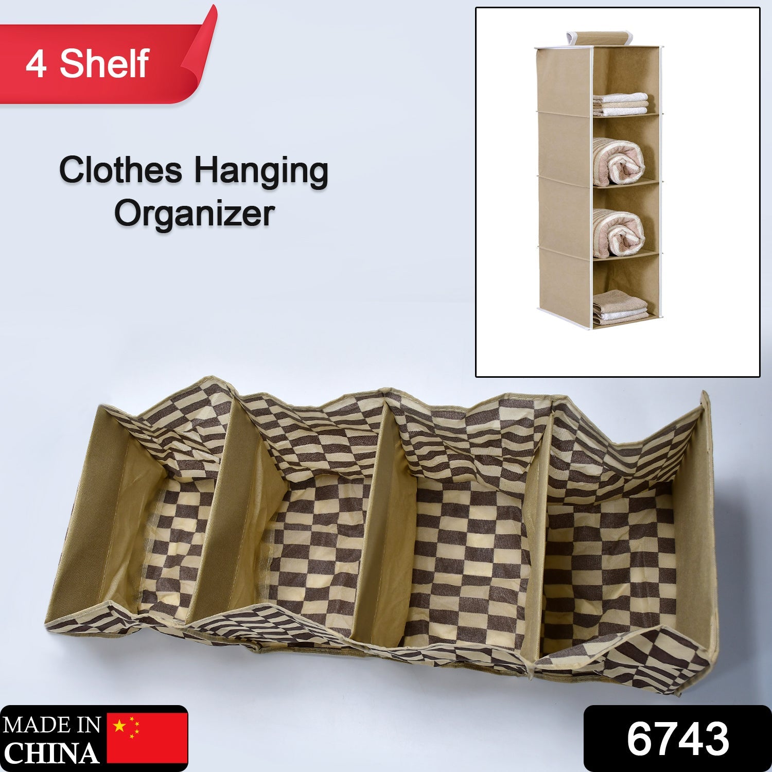 6743 Fabric Hanging 4-Shelf Closet Cloth Organizer 