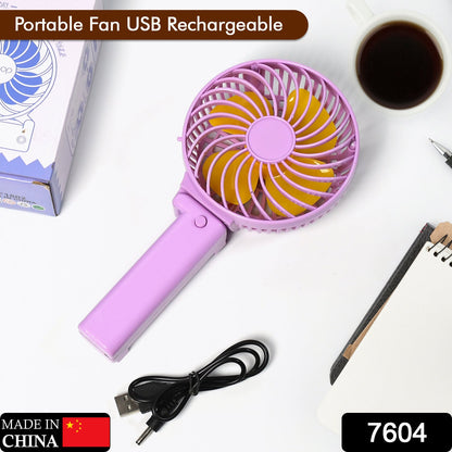 7604 Portable Mini handy Fan & Personal Table Fan | Rechargeable Battery Operated Fan Suitable for Kids, Women, Makeup Artist, Home Office 