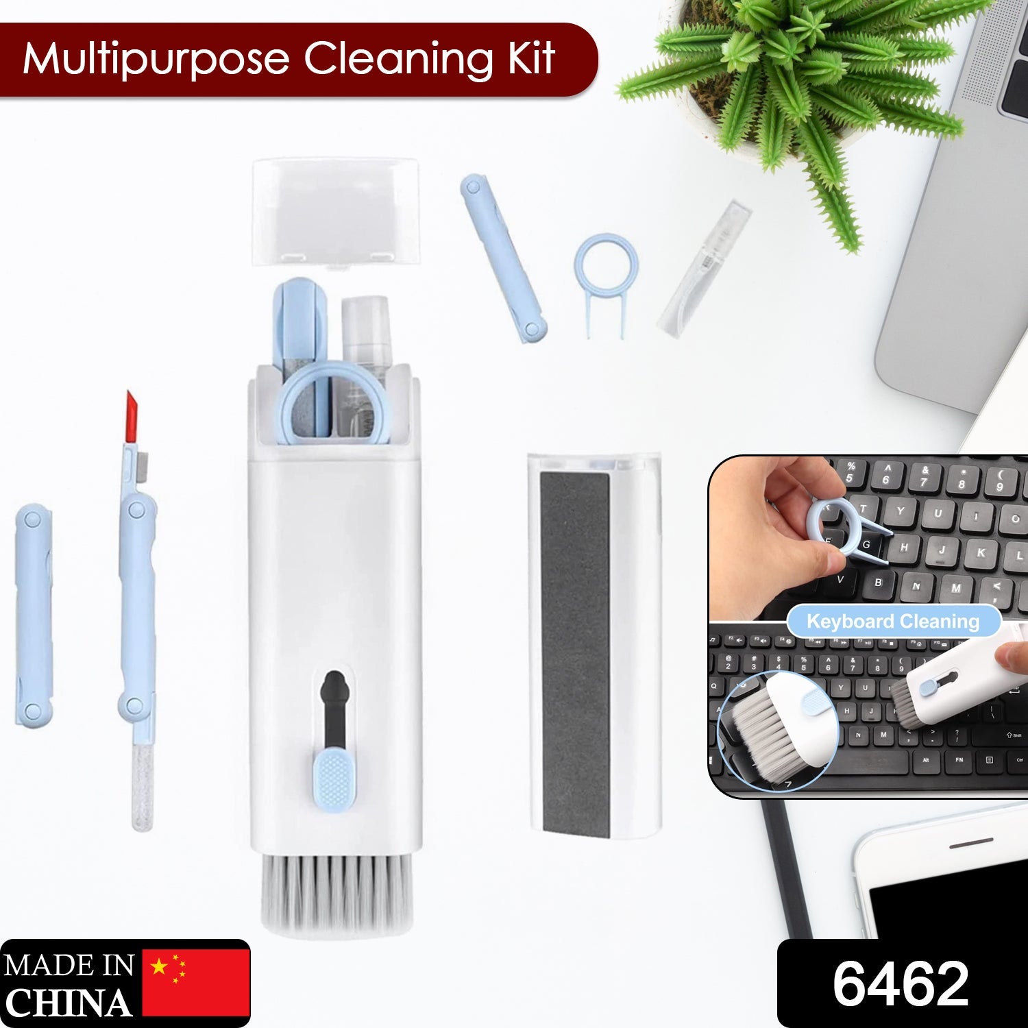 6462 7 in 1 Electronic Cleaner kit, Cleaning Kit for Monitor Keyboard Airpods, Screen Dust Brush Including Soft Sweep, Swipe, Airpod Cleaner Pen, Key Puller and Spray Bottle 