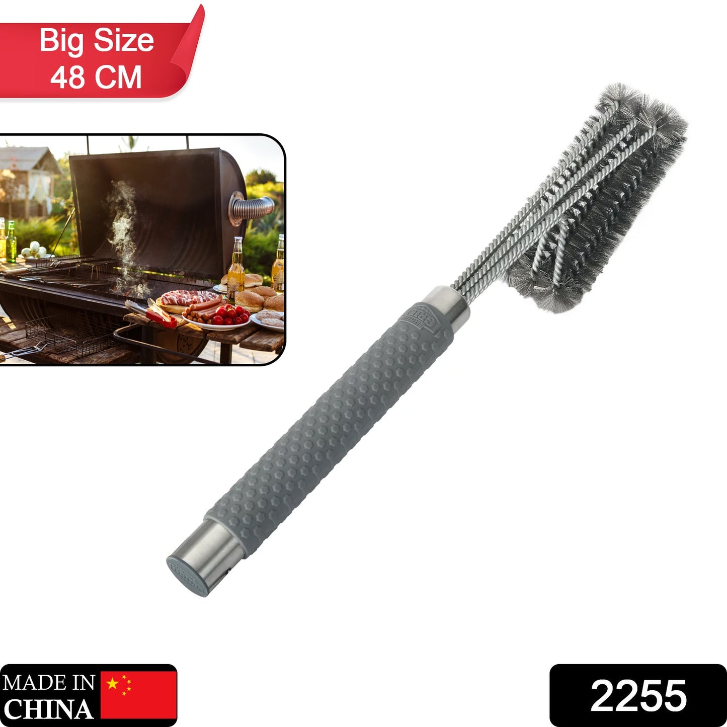 2255 3-head Grill Brush with Stainless Steel Bristles and Soft-Grip Handle 