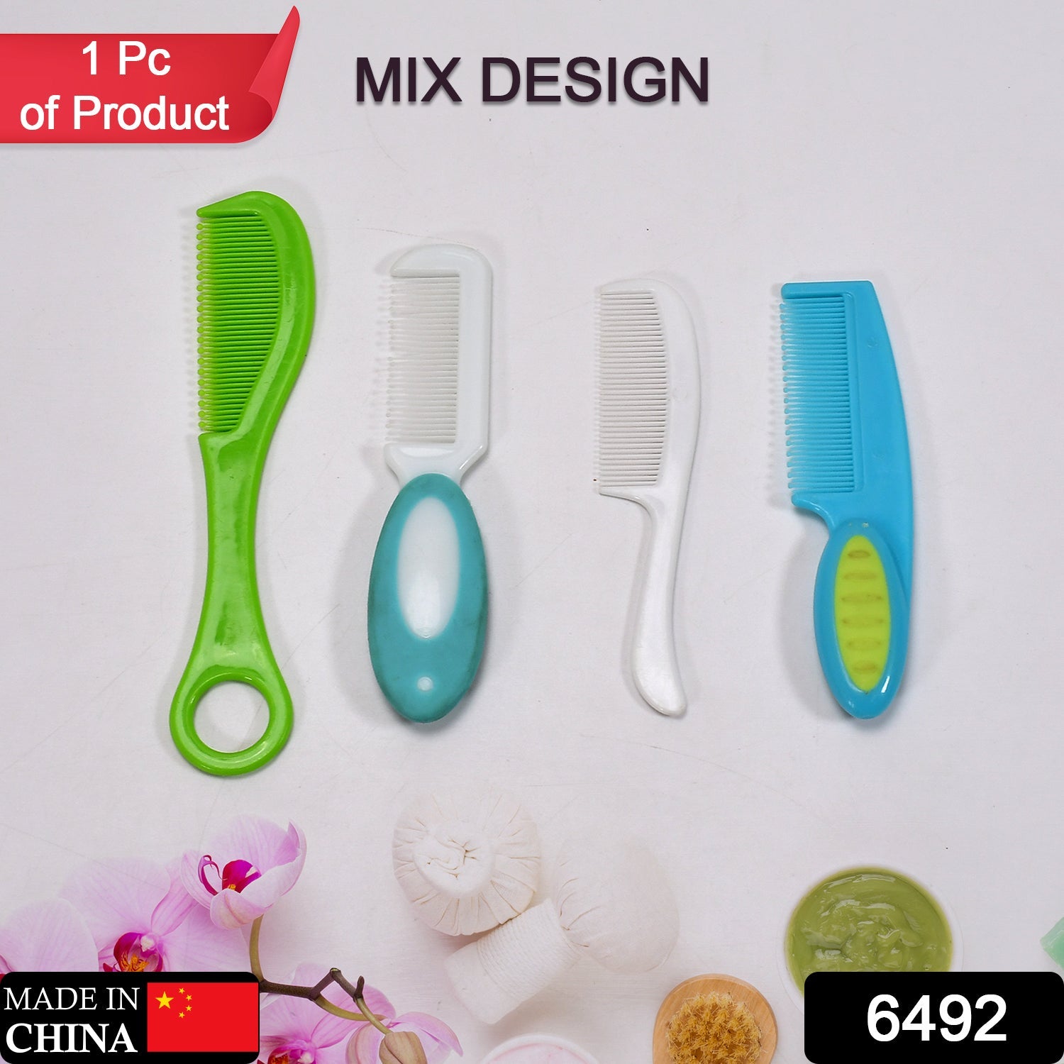 6492 1pc Plastic Rounded Lobes Soft Bristle Baby Soft Hair Brush (Multi-Design) 