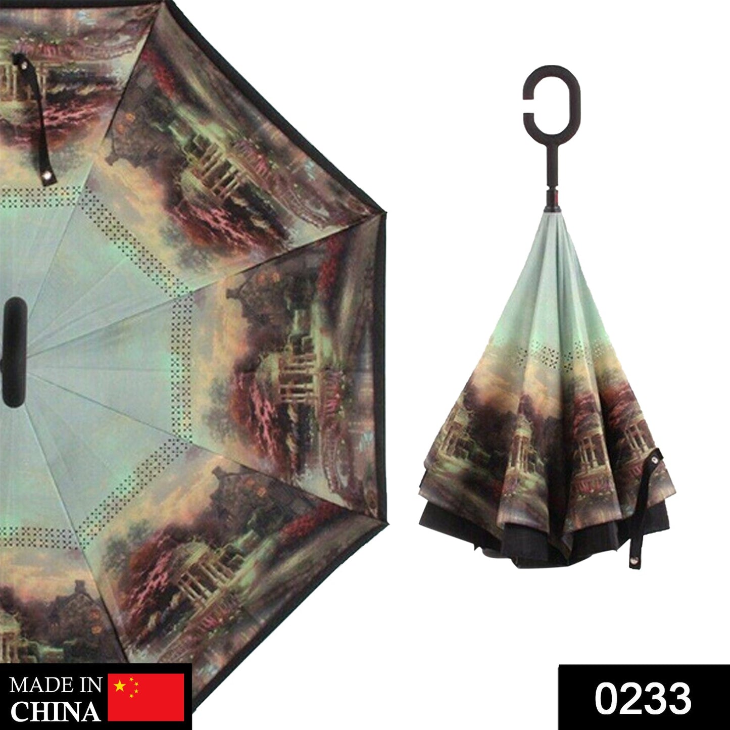 0233 Printed Travel Windproof Umbrella (Reverse Umbrella) 