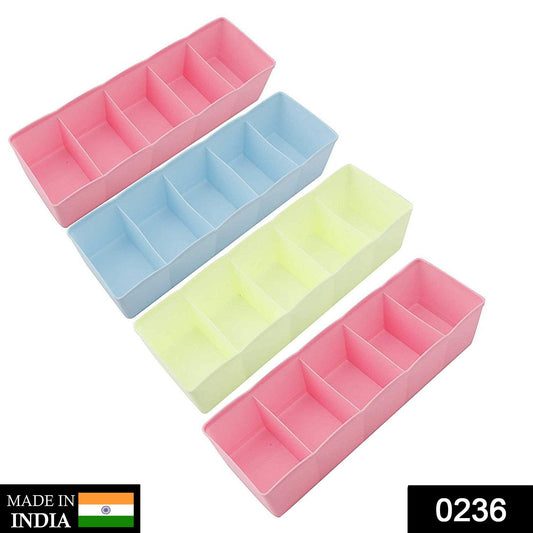 236 5-Compartments Socks/Handkerchief/Underwear Storage Box Socks Drawer Closet Organizer Storage Boxes (pack of 4) 