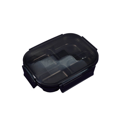 2979 Black Transparent 4 Compartment Lunch Box for Kids and adults, Stainless Steel Lunch Box with 4 Compartments. 