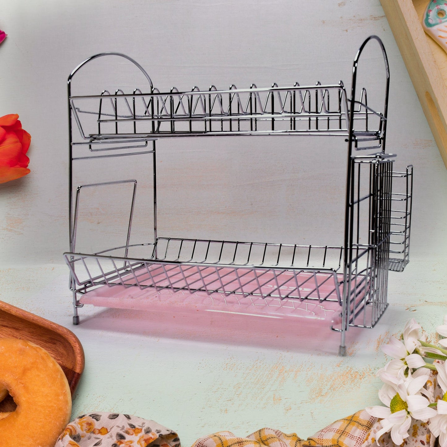 7663 Stainless Steel S Shape 2 Layer Kitchen Dish Drainer Organizer Storage Rack 