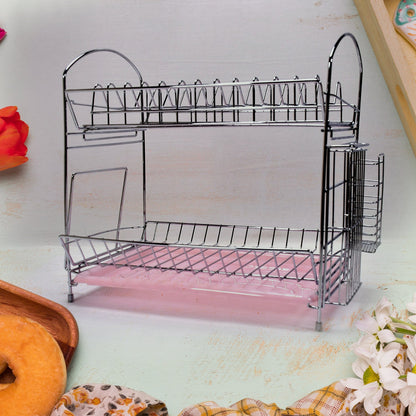 7663 Stainless Steel S Shape 2 Layer Kitchen Dish Drainer Organizer Storage Rack 