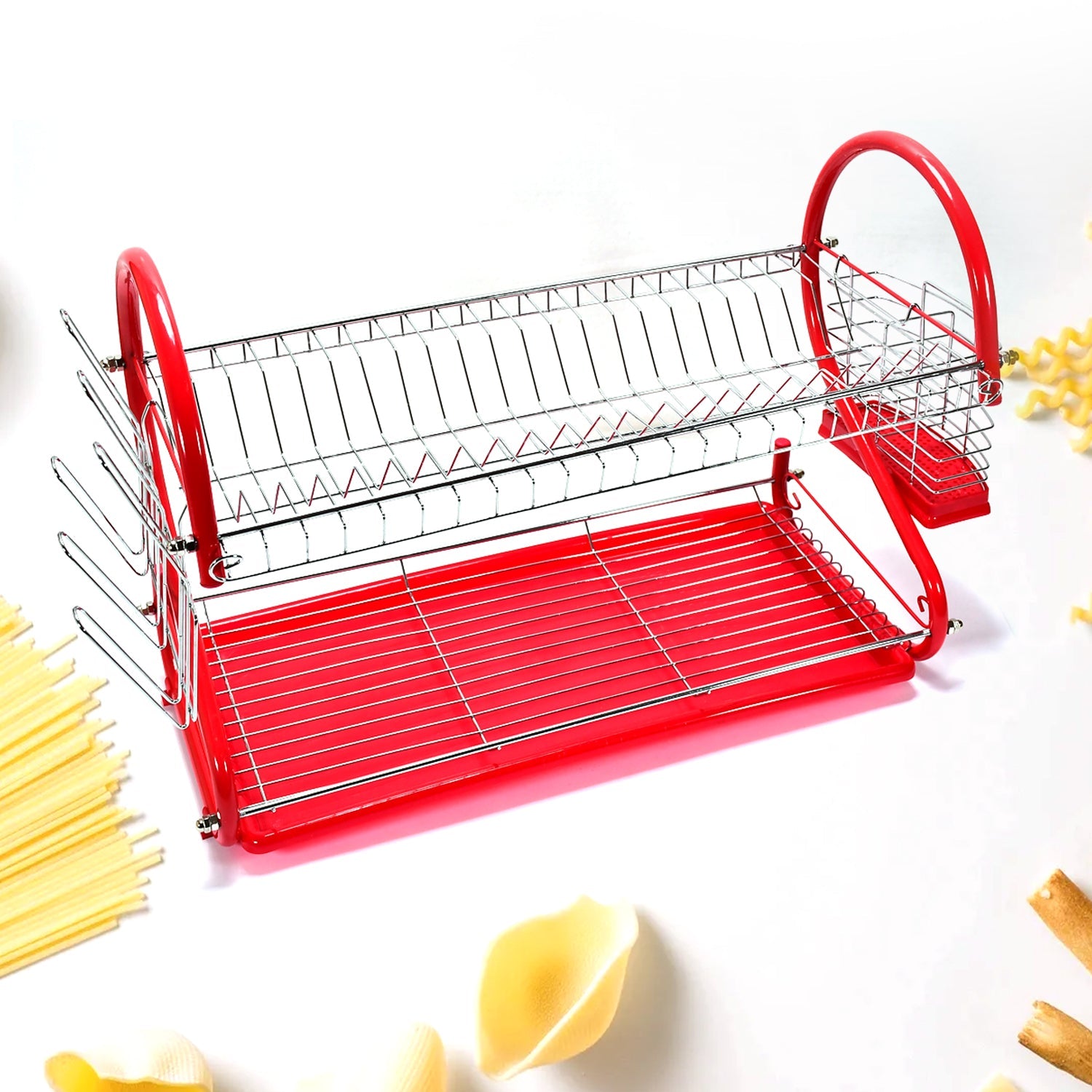 7664 Stainless Steel Rectangle Dish Drainer Rack / Basket with Drip Tray 