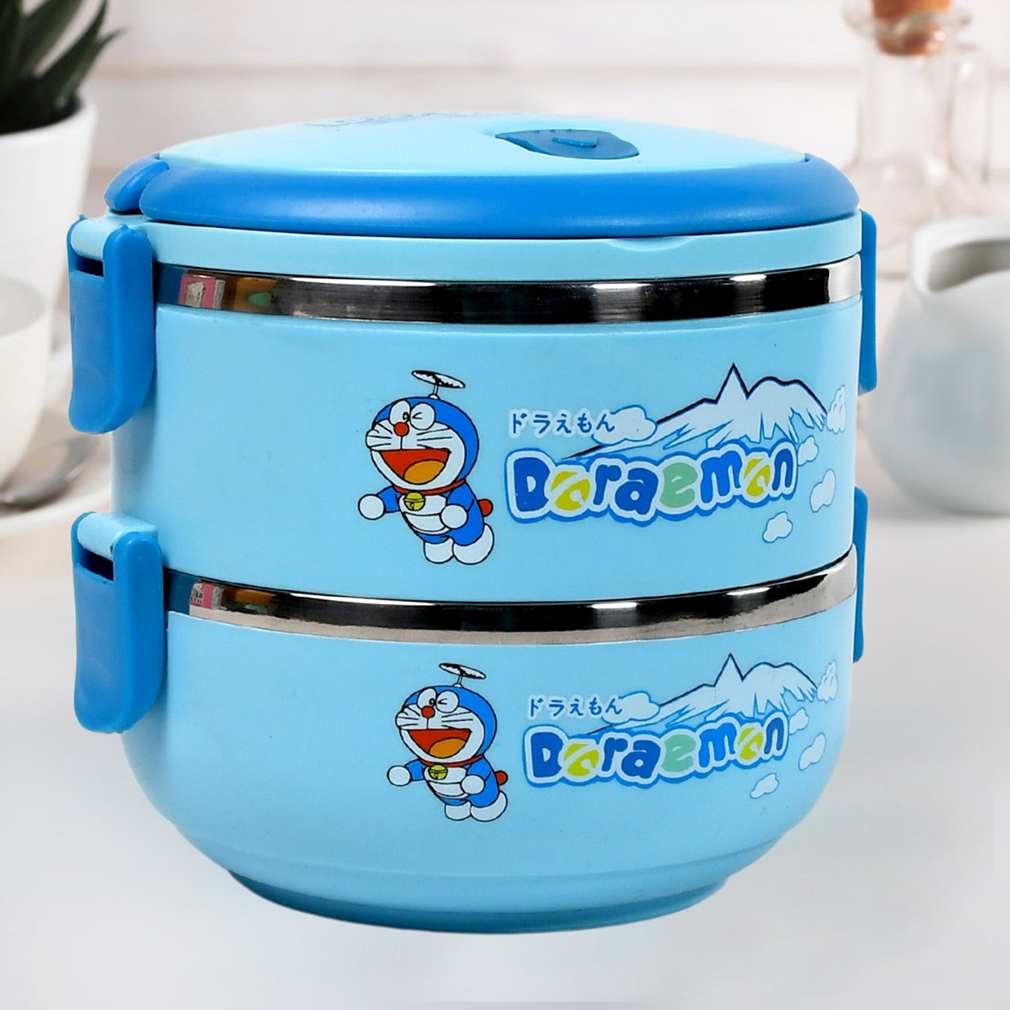 2873A Doraemon 2layer Lunch Box Steel High Quality  2 Layer Tiffin Box For Home , Office & School Use 