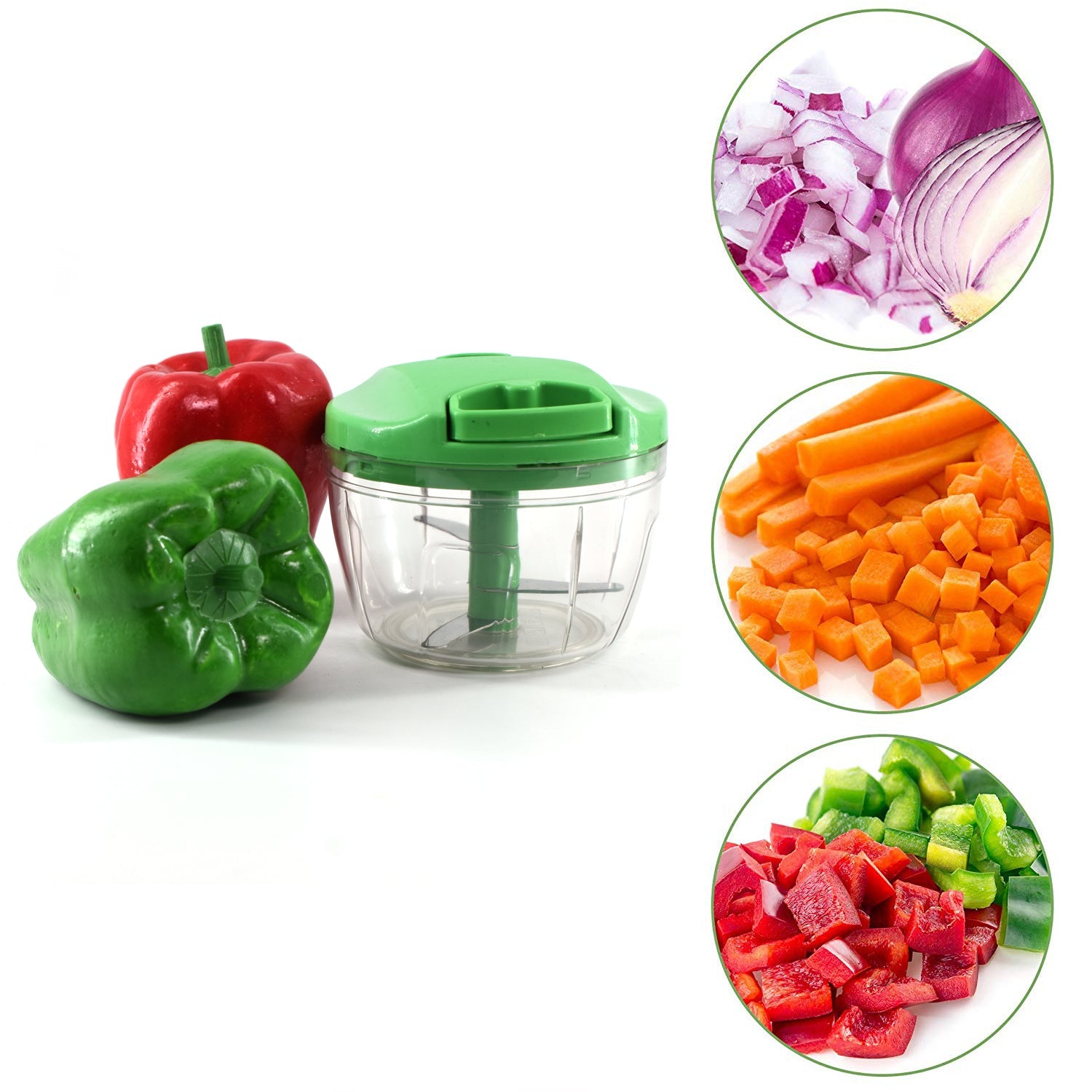 2283G Manual Green mini plastic food chopper with extra sharp blades (375 Ml) 