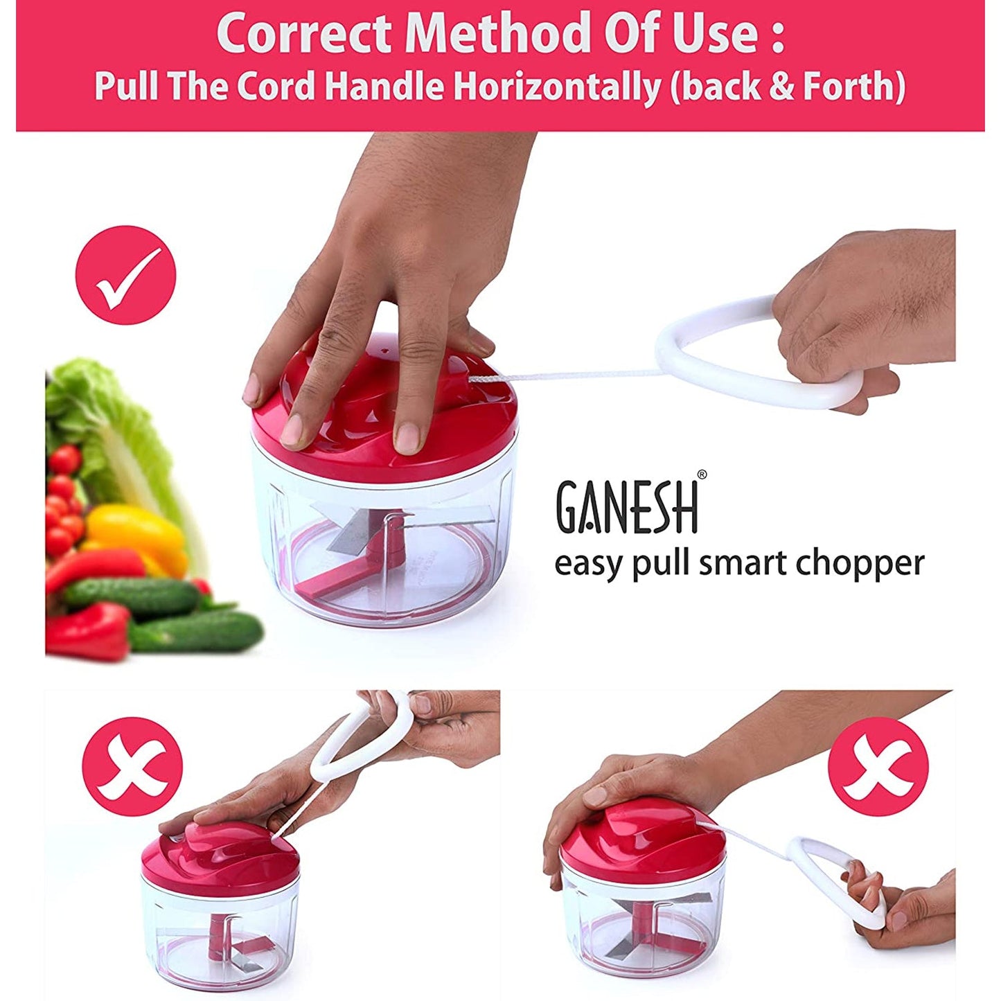 8115 Ganesh Chopper Vegetable Cutter, Red (650 ml) 