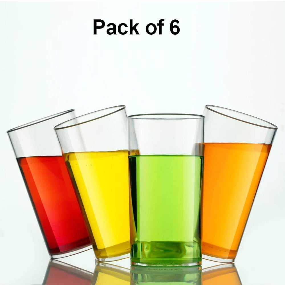 2343 Heavy unbreakable Stylish Plastic Clear look fully Transparent Glasses Set 330ml (6pcs) DeoDap