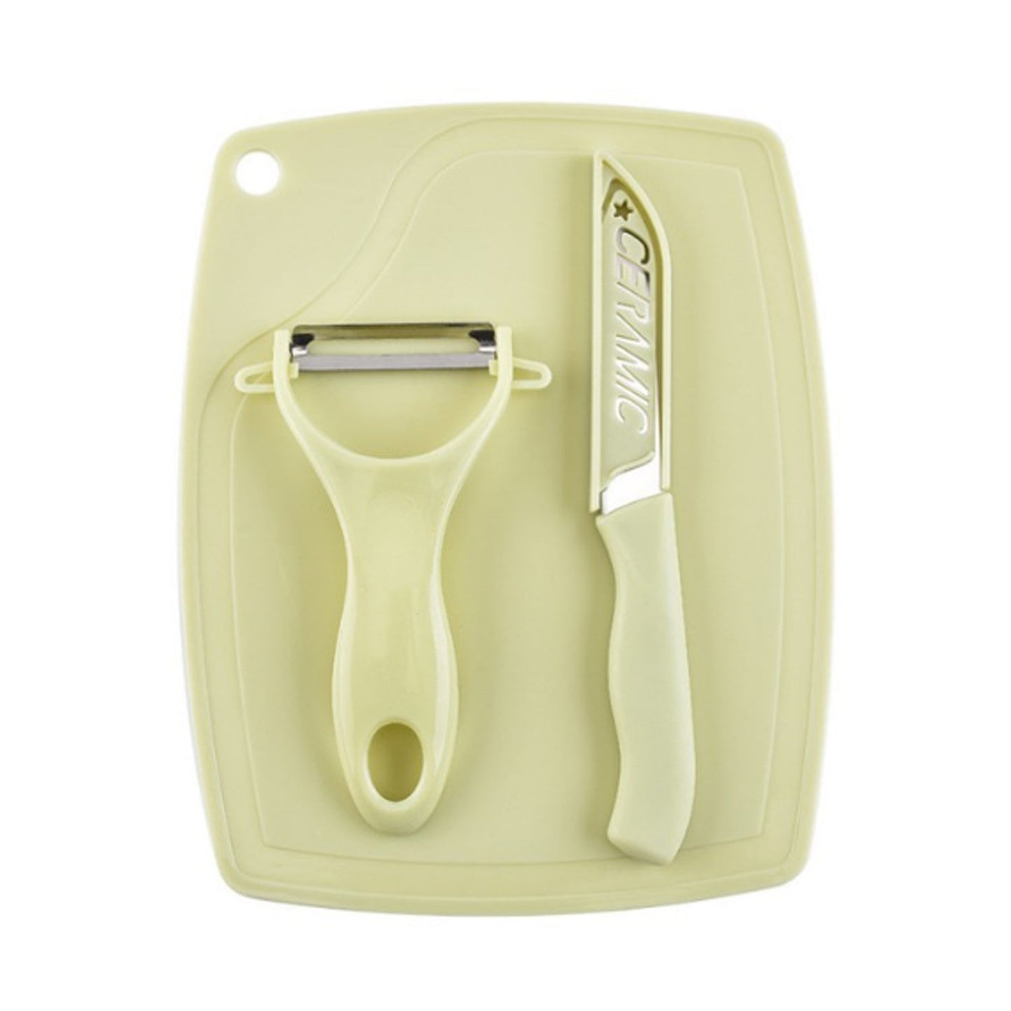 5207 Plastic Kitchen Peeler - Green & Classic Stainless Steel 3-Piece Knife Set Combo 