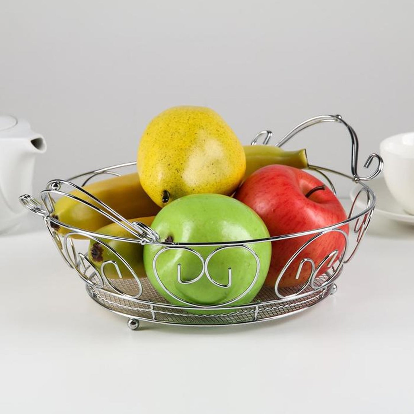 5267 Multipurpose  round shape Stainless Steel Modern Folding Fruit and Vegetable Basket (Silver, 8 Shapes) 