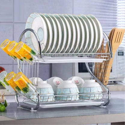 2962 Stainless Steel 2 Layer Kitchen Dish Rack/Plate Cutlery Stand 