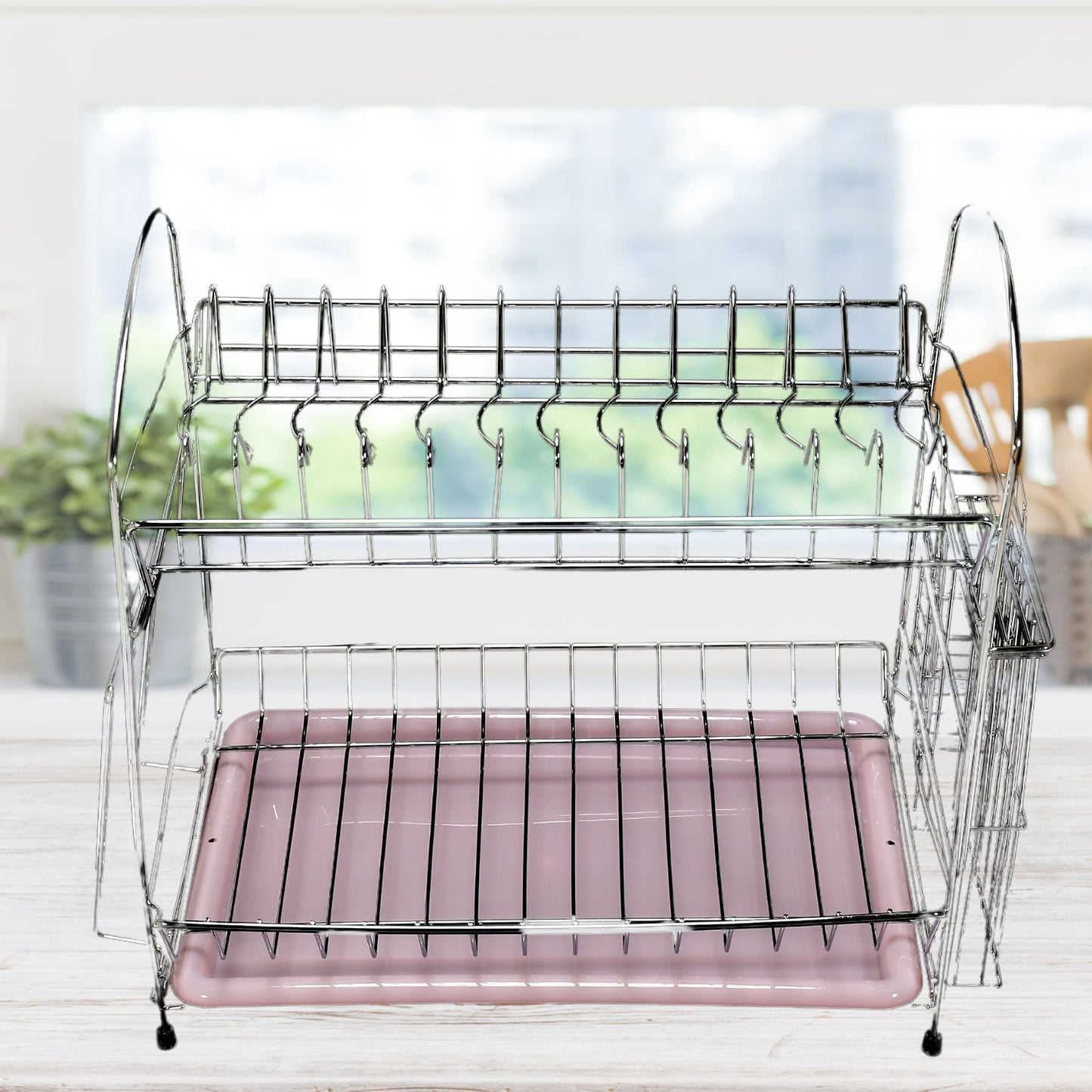 7663 Stainless Steel S Shape 2 Layer Kitchen Dish Drainer Organizer Storage Rack 