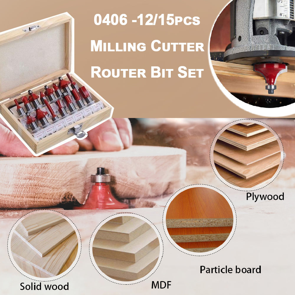 406 -12/15pcs Milling Cutter Router Bit Set Deodap