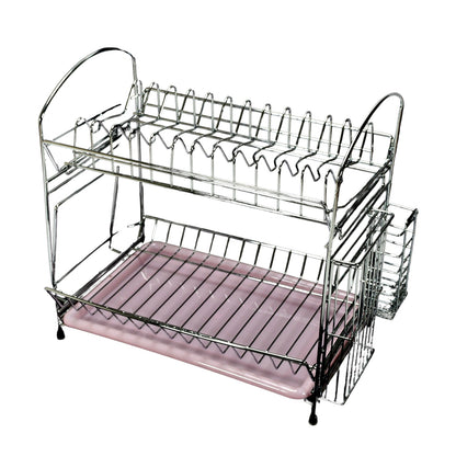 7663 Stainless Steel S Shape 2 Layer Kitchen Dish Drainer Organizer Storage Rack 