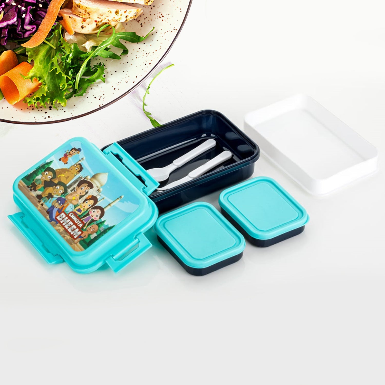 5238 Kids Lunch Box & Air Tight-BPA Free-Inter Lock with 4 Compartment Insulated Lunch Box Plastic Tiffin Box for Boys, Girls & School 