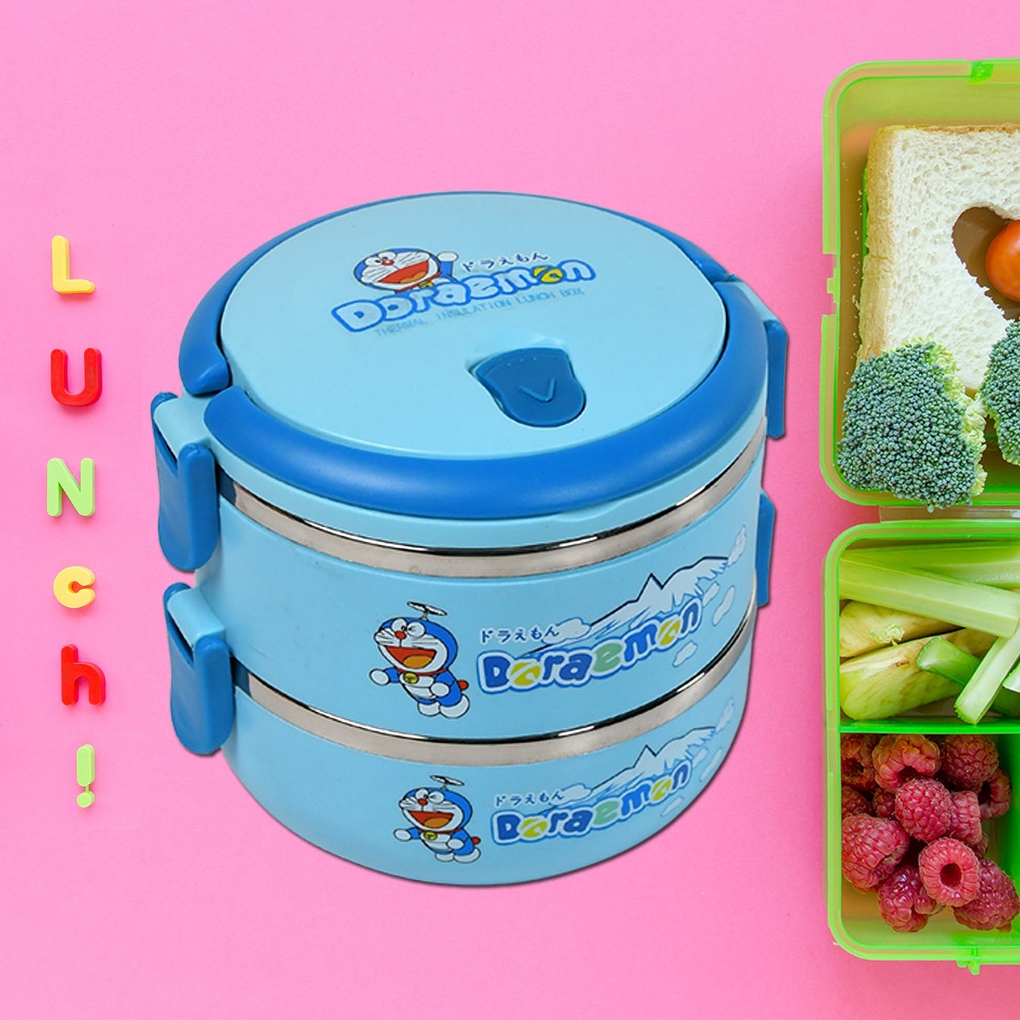 2873A Doraemon 2layer Lunch Box Steel High Quality  2 Layer Tiffin Box For Home , Office & School Use 