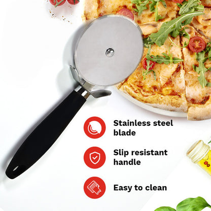 2049 Stainless Steel Pizza Cutter with black handle, Sandwich & Pastry Cutter, Sharp, Wheel Type Cutter. 