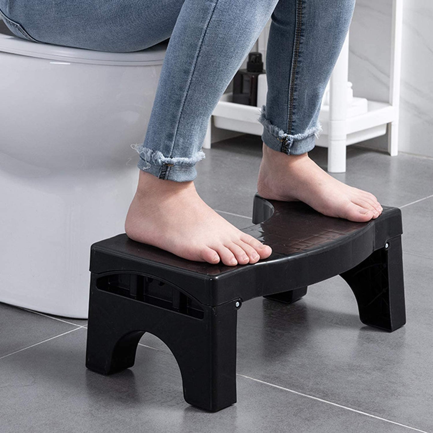 6024 Plastic Non-Slip Folding Toilet Squat Stool - Black Color 