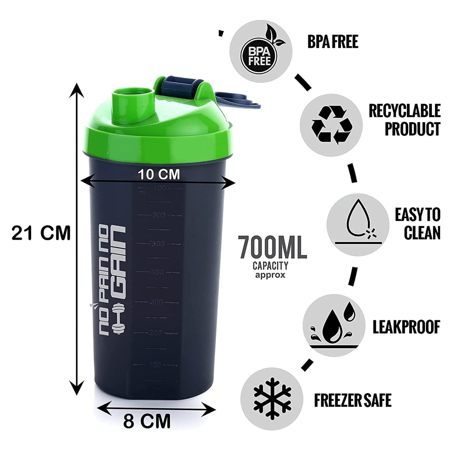 4879 700ml Protein Shaker Bottle with Powder Storage 3-Compartment Gym Shake Blender 