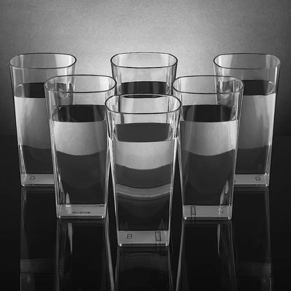 4973 Unbreakable Stylish Transparent Square Design Water/Juice/Beer/Wine Tumbler Plastic Glass Set ( 300 ML, Pack of 6) 