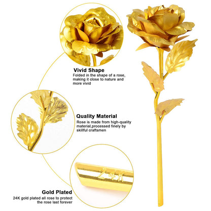 0606 Luxury Decorative Gold Plated Artificial Golden Rose with Premium Box 