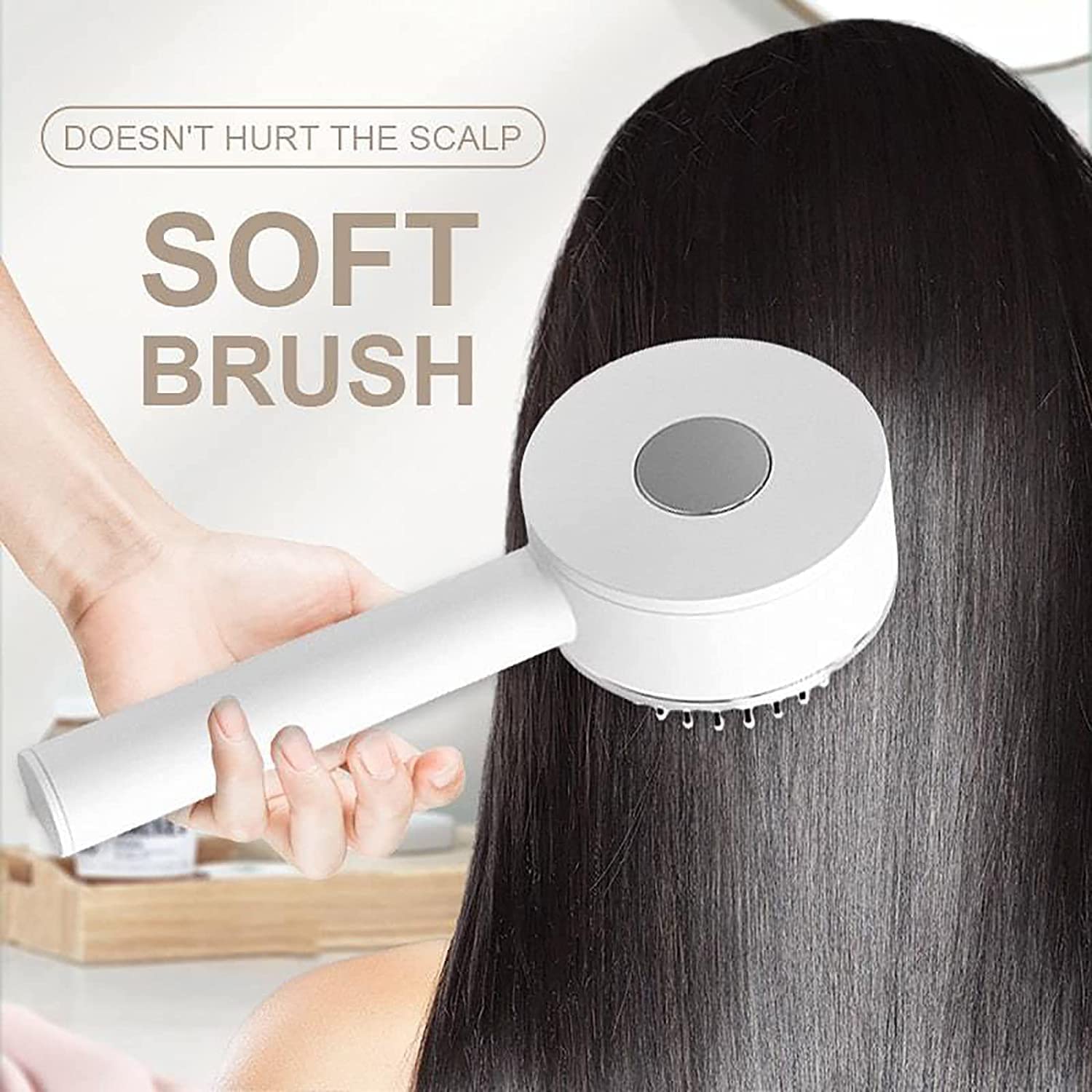 6034﻿ Air Cushion Massage Brush, Airbag Massage Comb with Long Handle, Self-Cleaning Hair Brush, Detangling Anti-Static for All Hair 