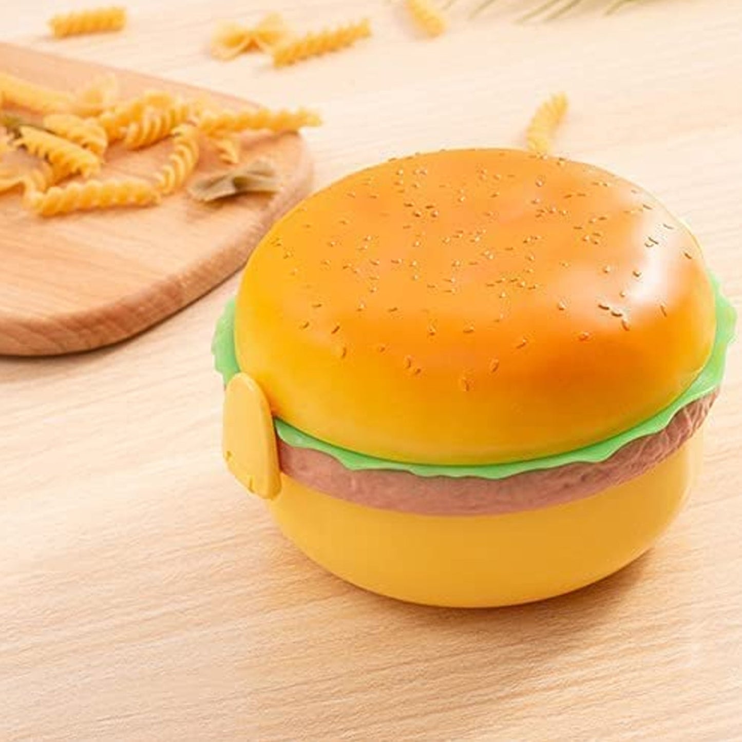 5313 Burger Shape Lunch Box Plastic Lunch Box Food Container Sets Double Layer Lunchbox 1000ml With 2 Spoon Applicable to Kids and Elementary School Students 