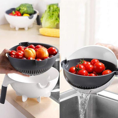 2187B Premium Portable 7 in 1 Multifunction Magic Rotate Vegetable Cutter/Chopper/Slicer/Shredder with Drain Basket with various Dicing Blades 