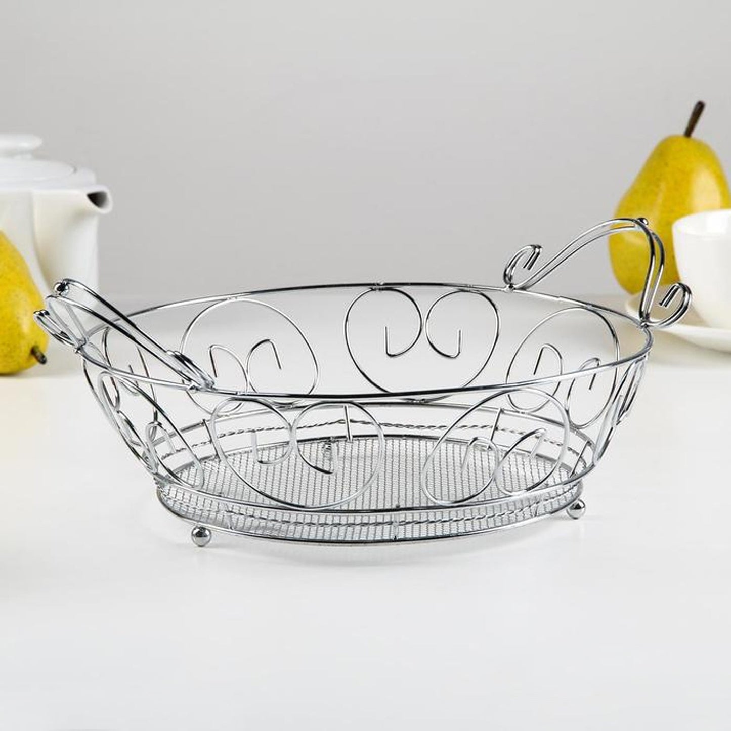 5267 Multipurpose  round shape Stainless Steel Modern Folding Fruit and Vegetable Basket (Silver, 8 Shapes) 