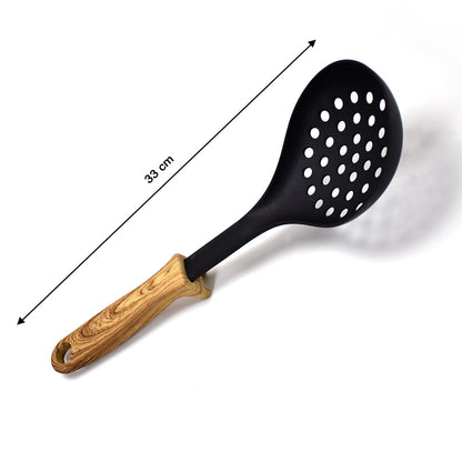 2589 Wooden Handle Design Silicone Kitchenware Non-stick Cookware Cooking Shovel Spoon Slotted Shovel Kitchen Utensils with Storage Bucket 