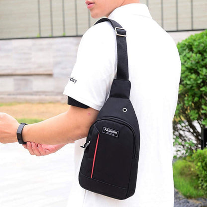 0322 Black Waterproof Anti Theft Crossbody fanny pack waist bag PU Leather Shoulder Bags Chest Men Casual fashion USB Charging earphone hook Sling Travel Messengers Bag 