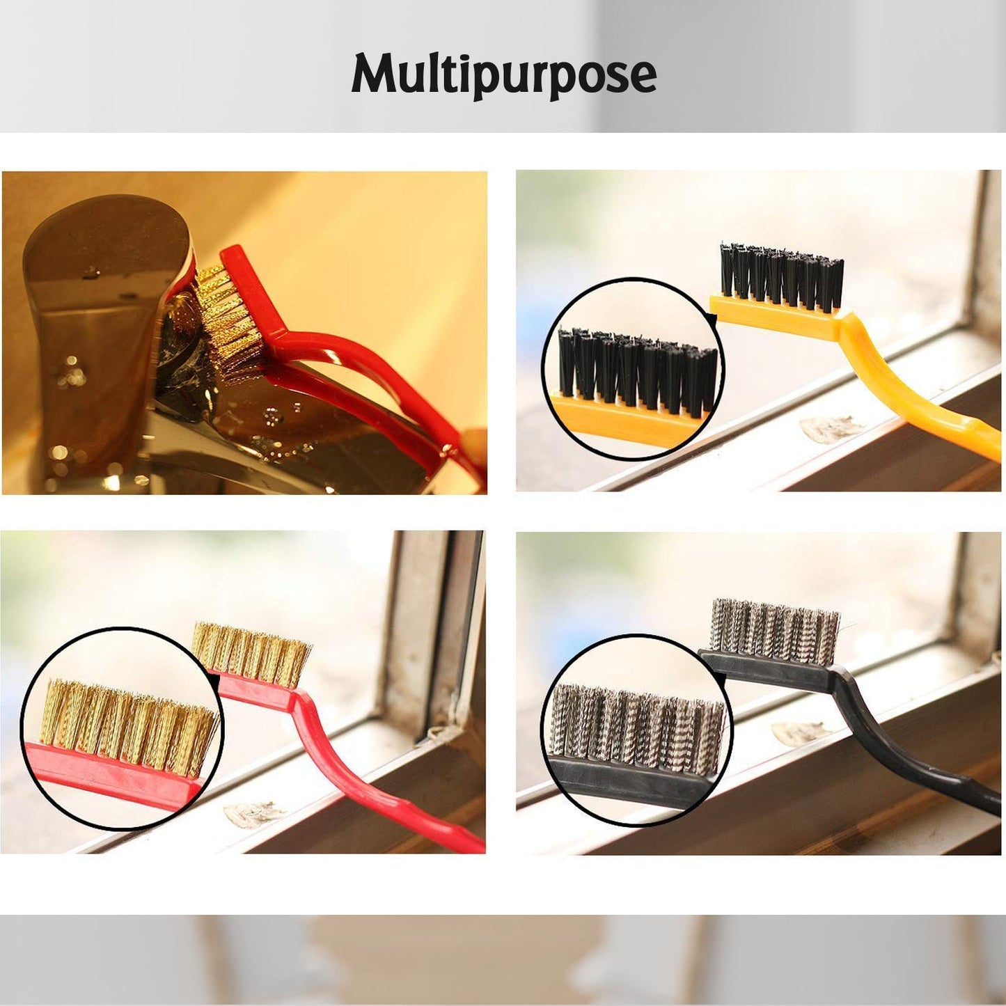 2166 3pc  Mini Wire Brush Set Brass Nylon Stainless Steel Bristles Household Cleaning Brush for Gas Stove, Smoke Machine Tool Burner Tiles Tap Rust Removal Welding Slag Dirt & Paint Scrubbing. 