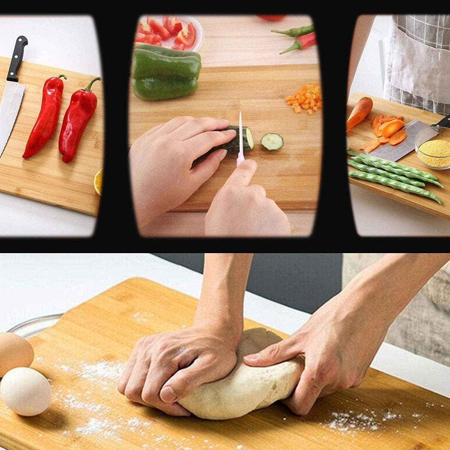 2475A Thick Wooden Bamboo Kitchen Chopping Cutting Slicing Board with Holder for Fruits Vegetables Meat 