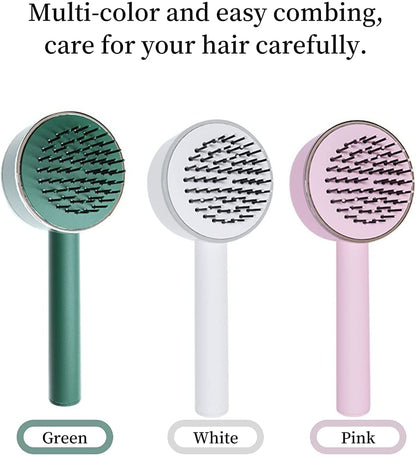 6034﻿ Air Cushion Massage Brush, Airbag Massage Comb with Long Handle, Self-Cleaning Hair Brush, Detangling Anti-Static for All Hair 