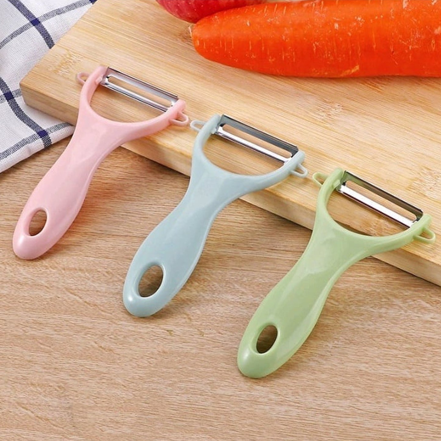 5207 Plastic Kitchen Peeler - Green & Classic Stainless Steel 3-Piece Knife Set Combo 